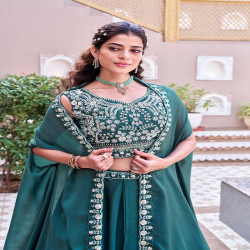 Premium Embroidered Rangoli Silk Wedding Lehenga Choli Set with Shrug Dupatta